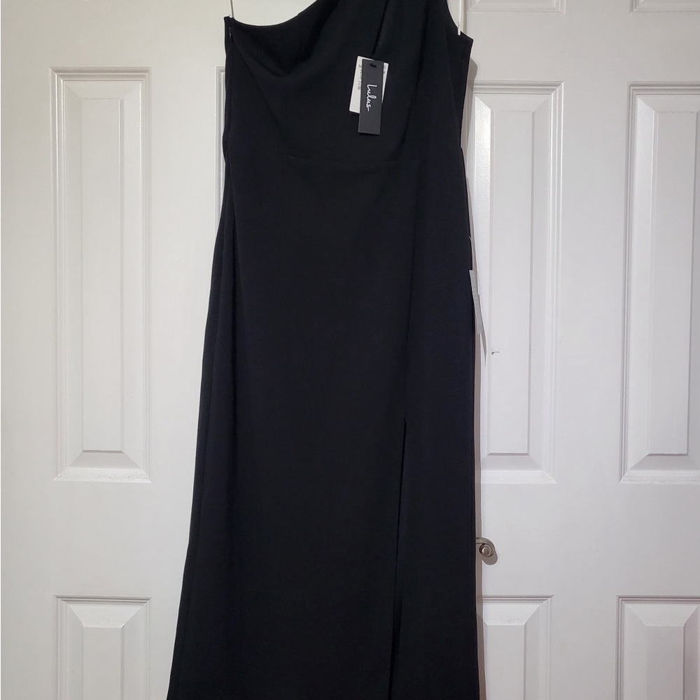Lulus black cocktail club one shoulder midi dress brand new Size XL